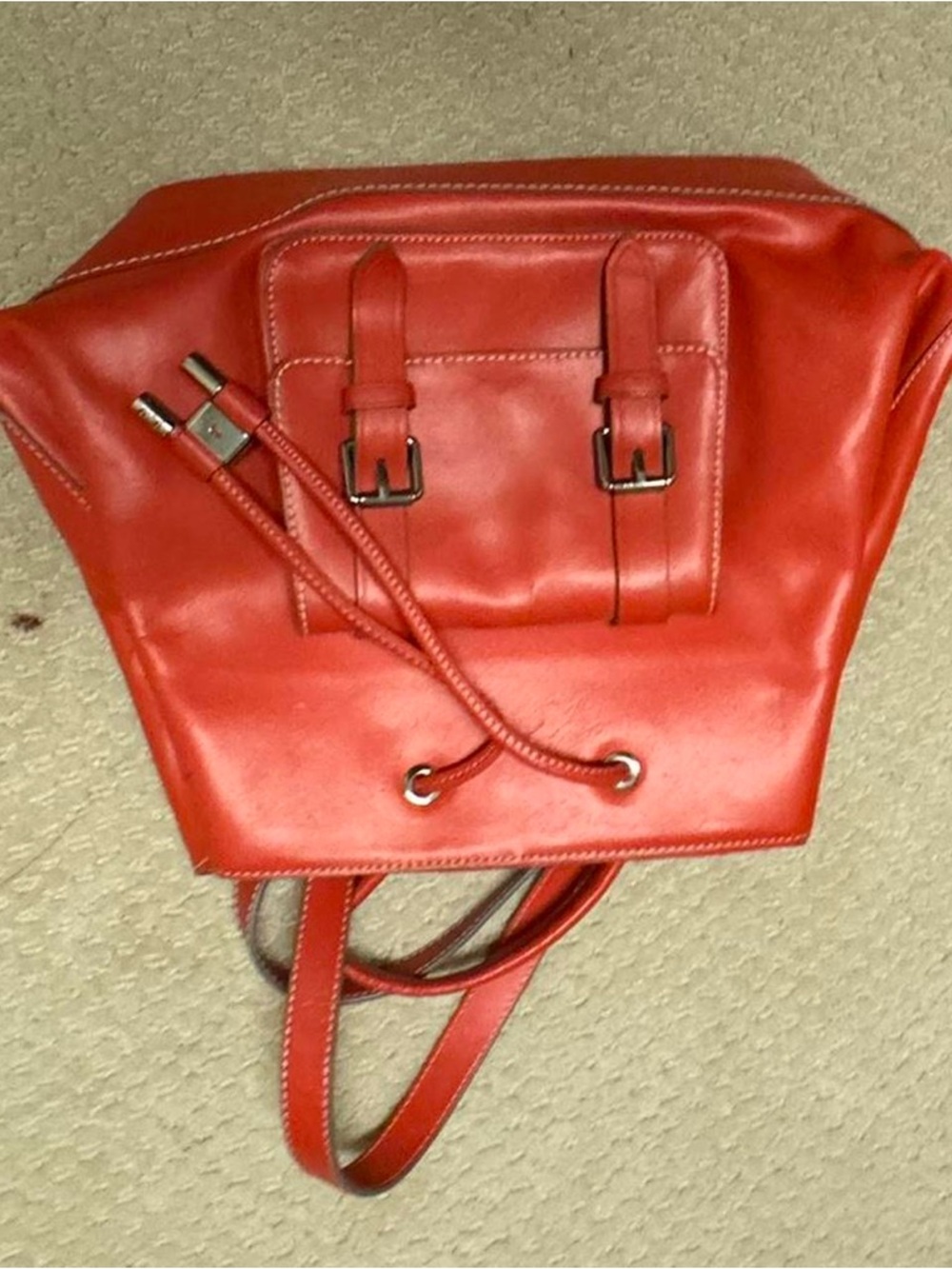 Vince Camuto Red Leather Drawstring Backpack